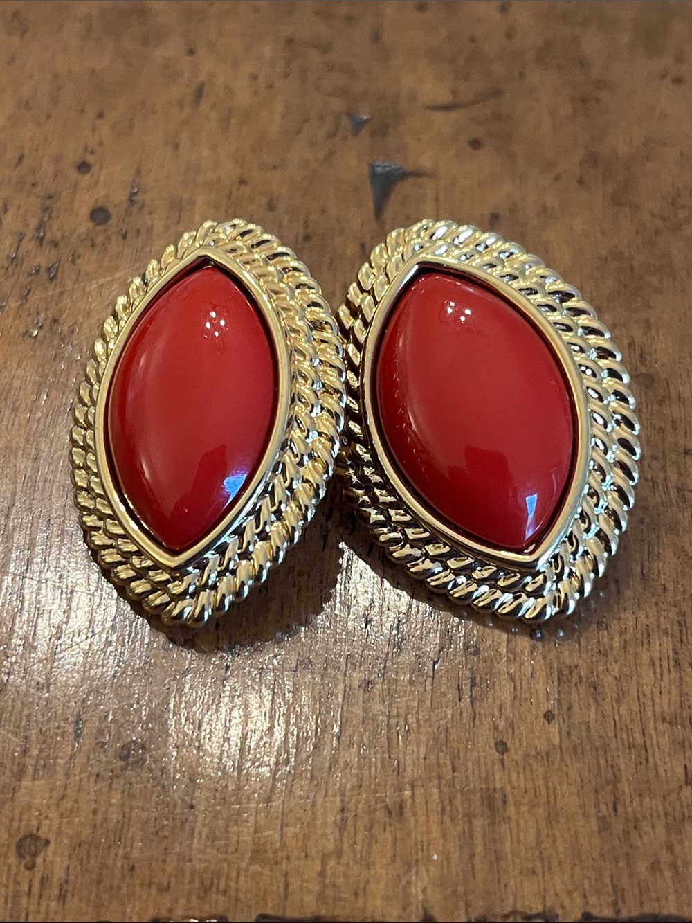 Heaven Mayhem Noir Earrings in Gold & Bright Red Enamel - Pierced Statement Stud